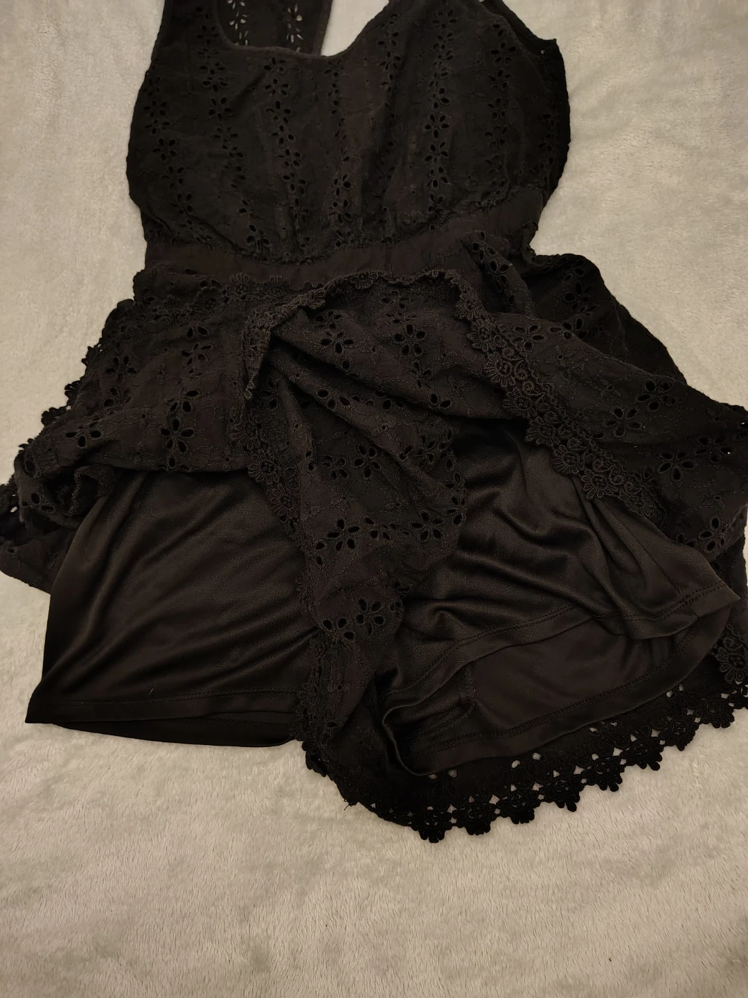 Black Eyelet romper Dress with Cutout Back - size small - photo 3