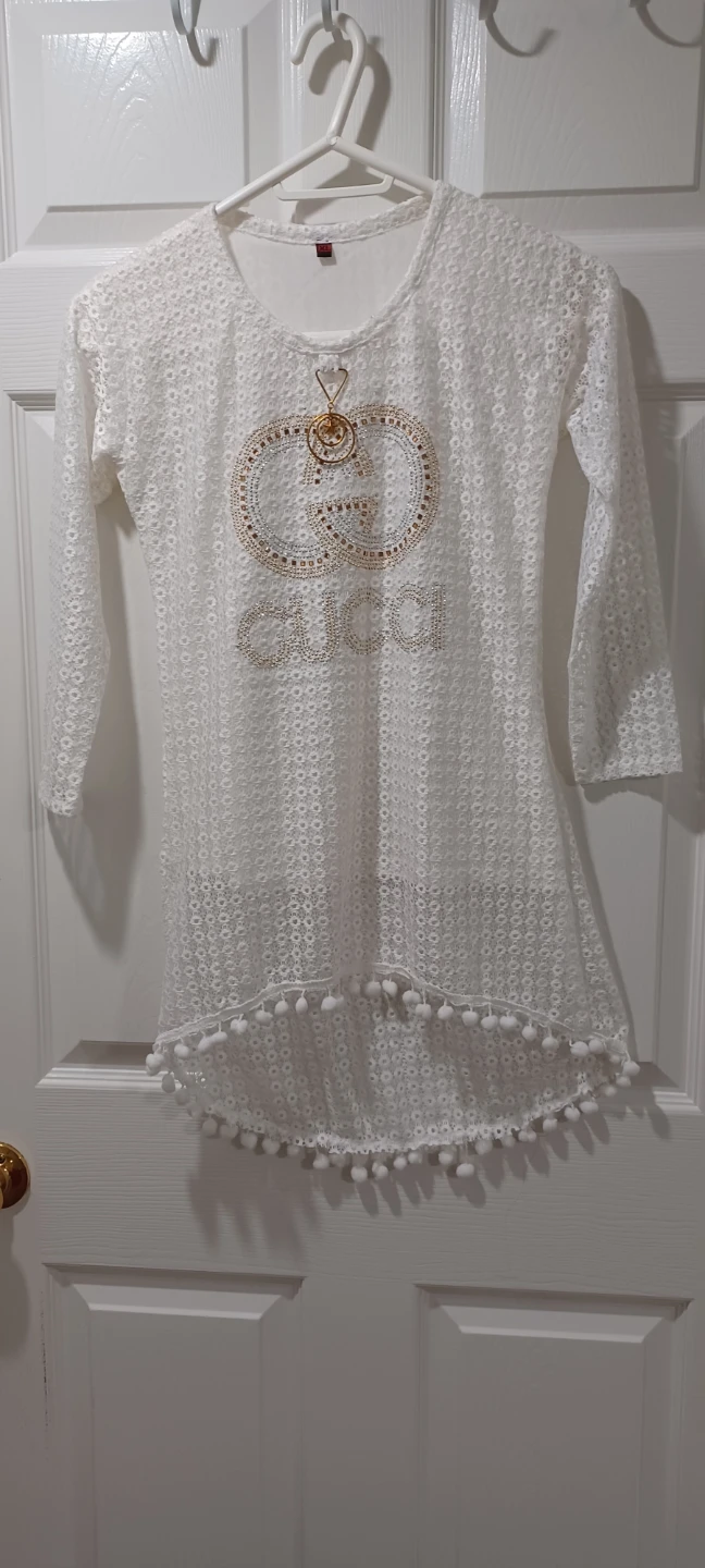 White Lace Tunic with Embellished Logo - photo 2