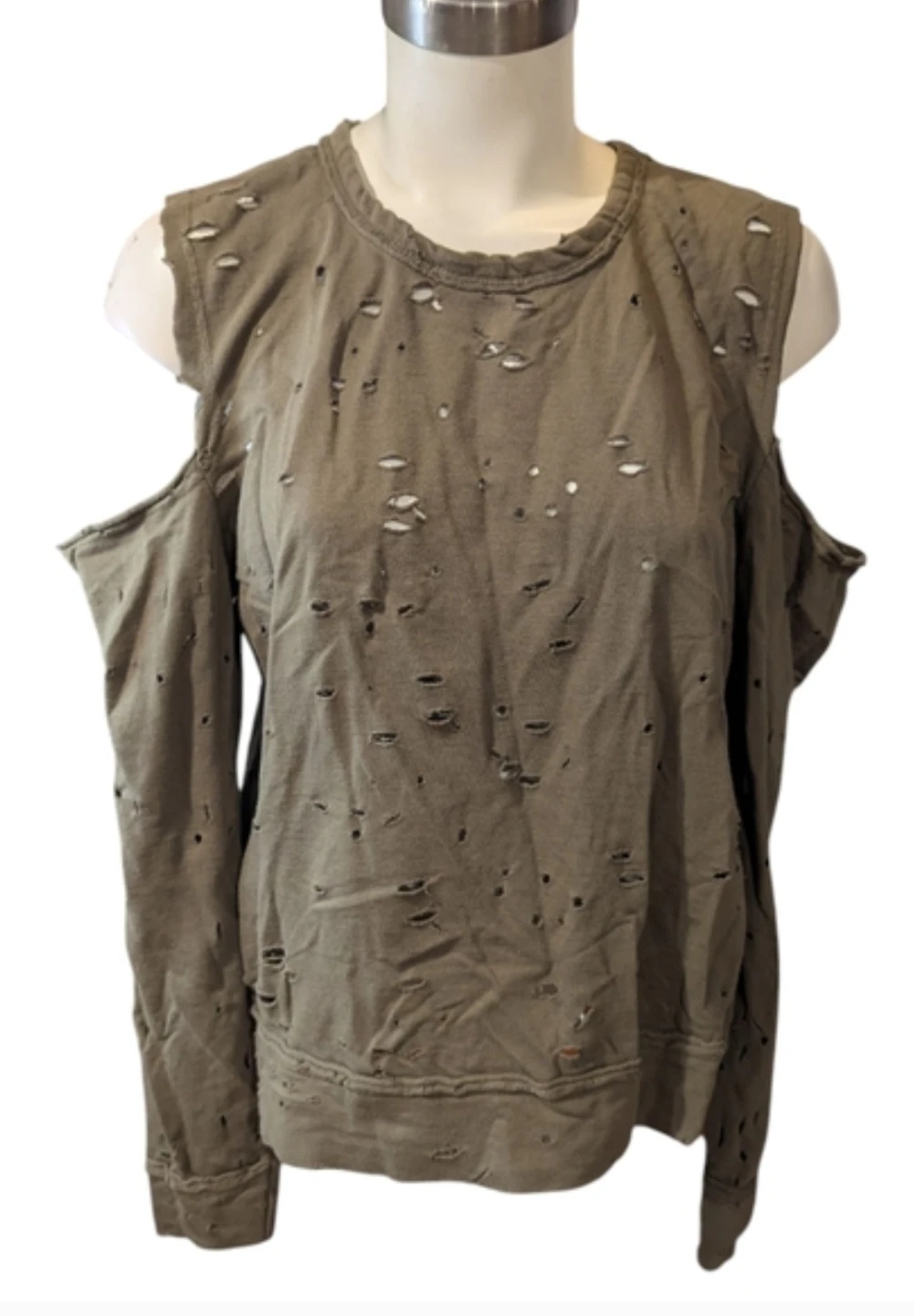 Basik by rd style Distressed Cold Shoulder Long Sleeve Top