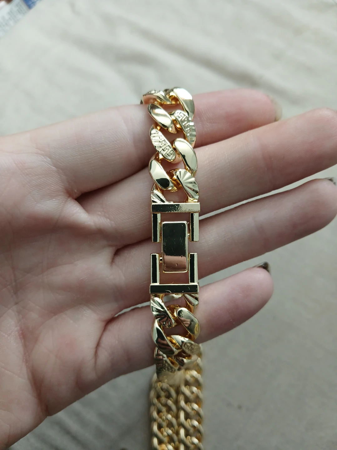 18K Gold Plated Alloy Cuban Chain Link Bracelet And Necklace - photo 4