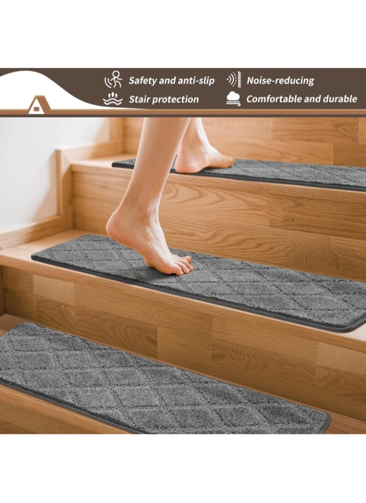 Set of 7 Grey Diamond Pattern Stair Treads 36" x 9" - photo 2