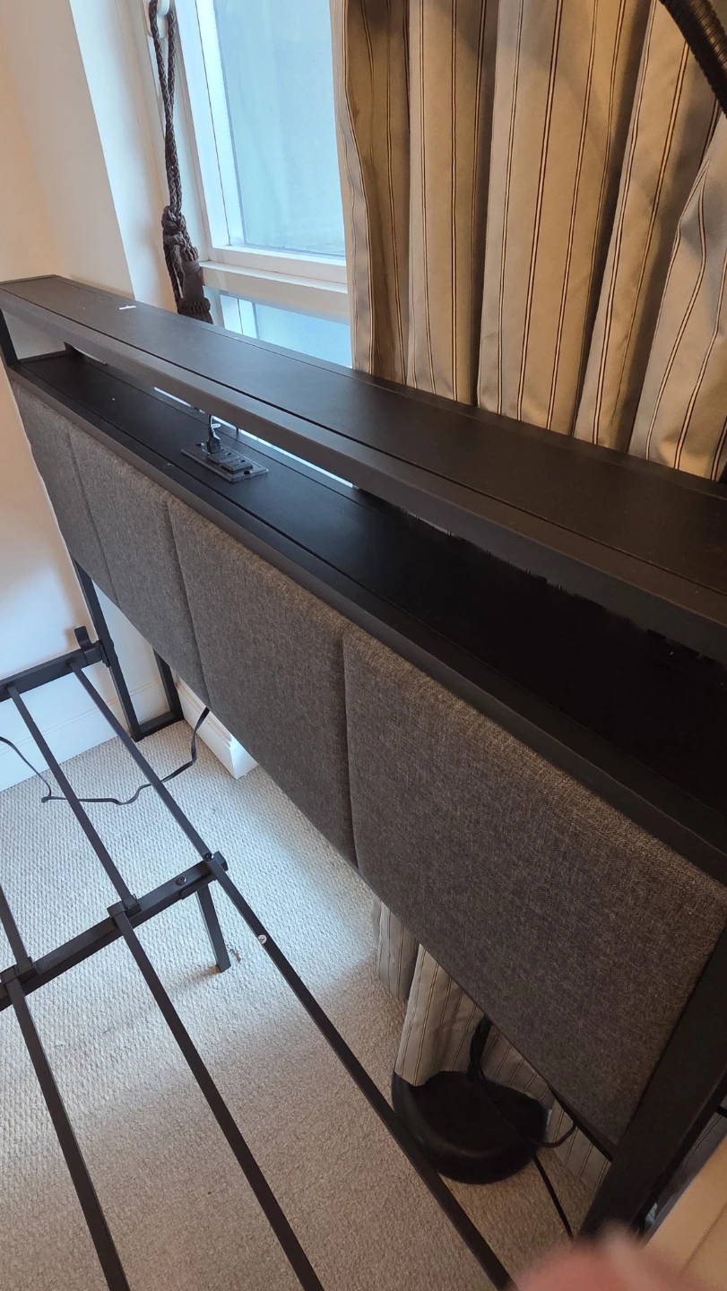 Black Metal Bed Frame with Upholstered Headboard - photo 2