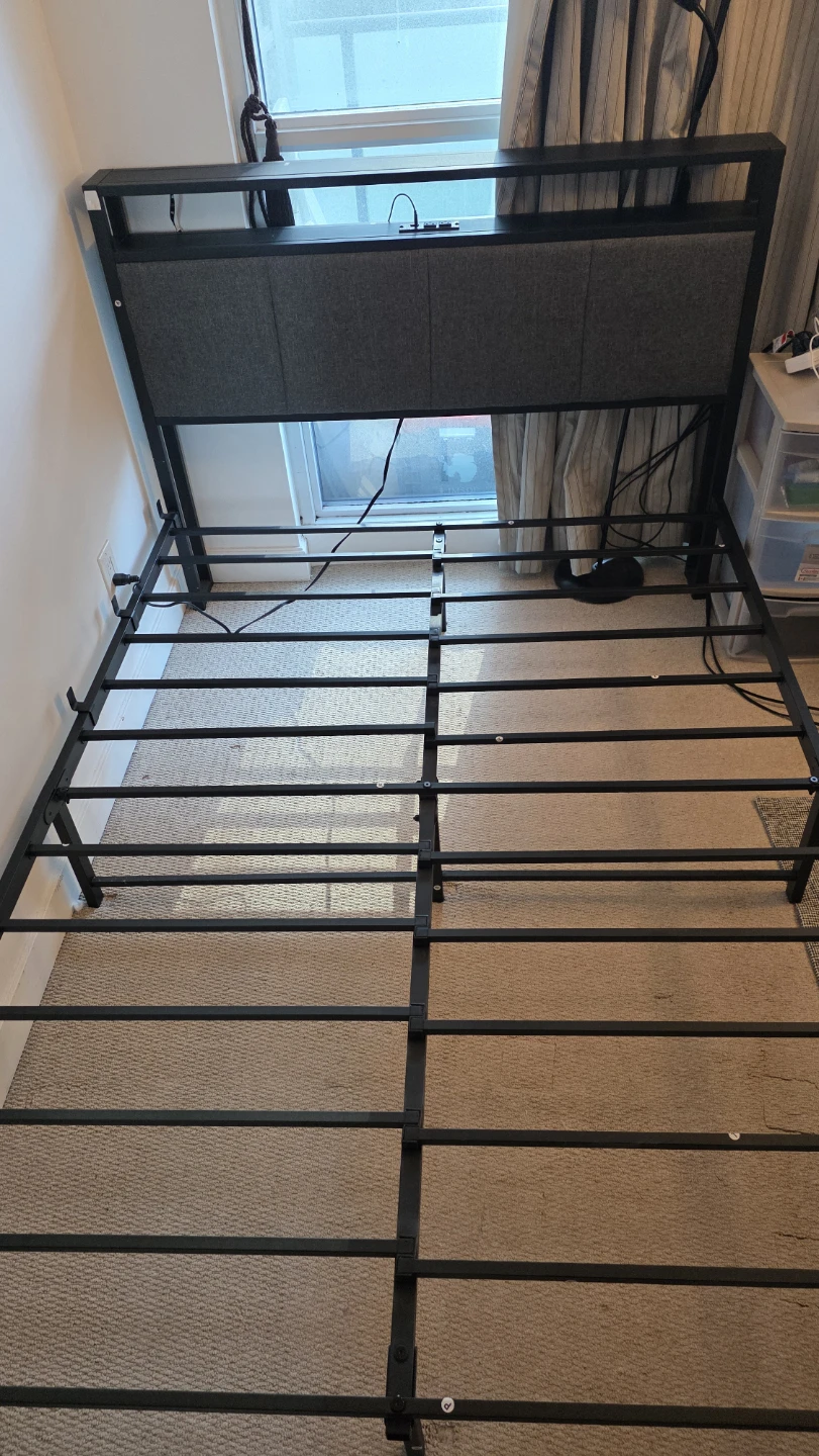 Black Metal Bed Frame with Upholstered Headboard - photo 3