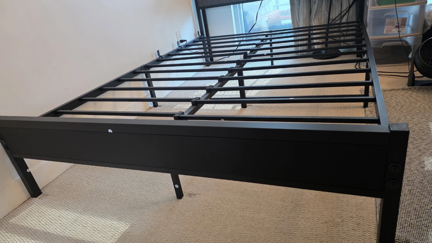 Black Metal Bed Frame with Upholstered Headboard - photo 5