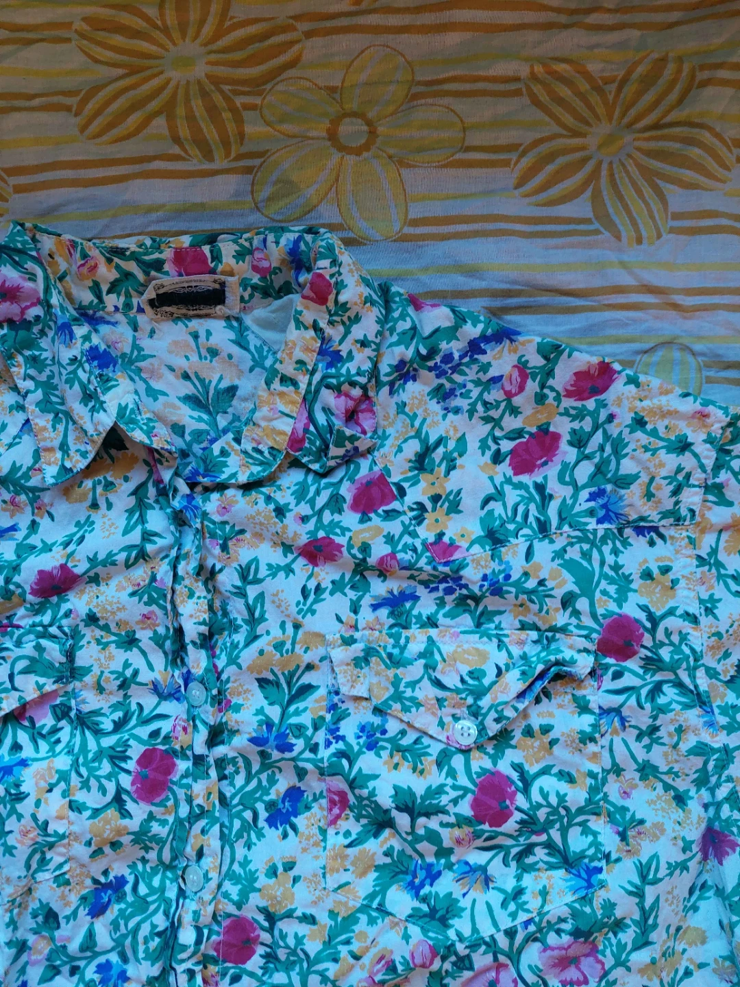 80s floral short sleeve button up blouse - photo 3