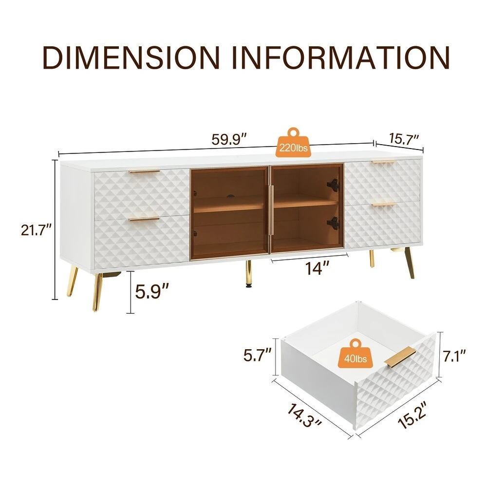 White TV Stand with Gold Accents - photo 4