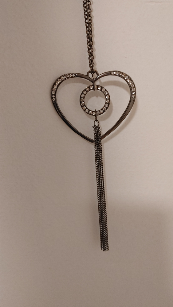 Heart Pendant Necklace with Rhinestones