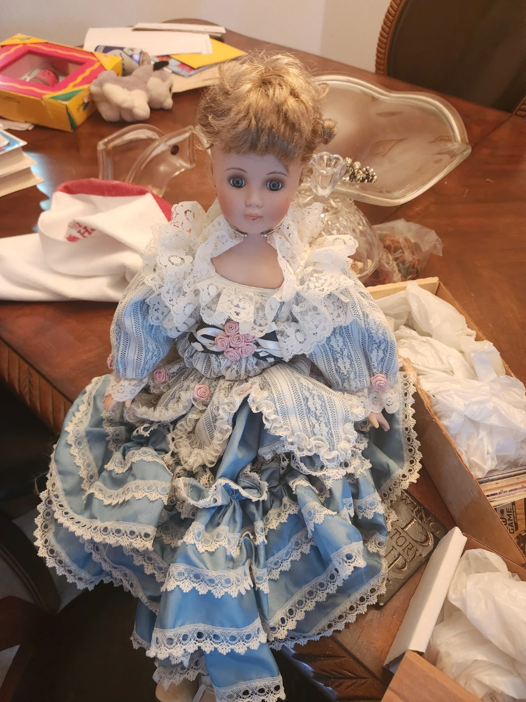 Victorian Style Doll in Blue Dress