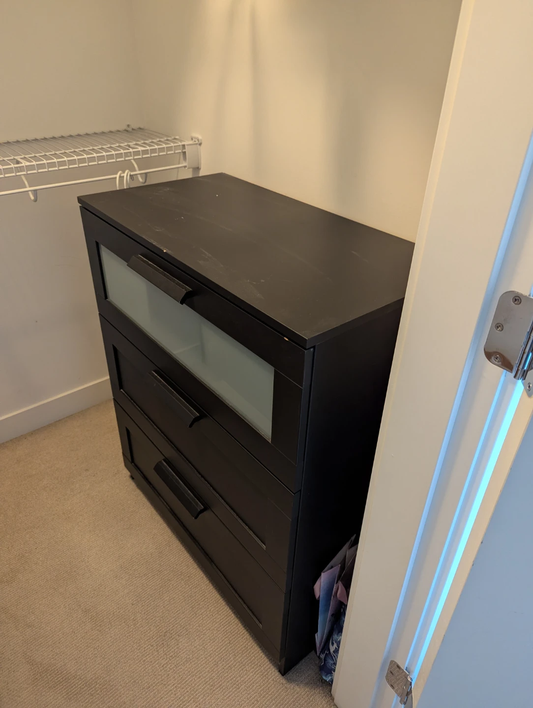 Black 3-Drawer Dresser with Frosted Fronts