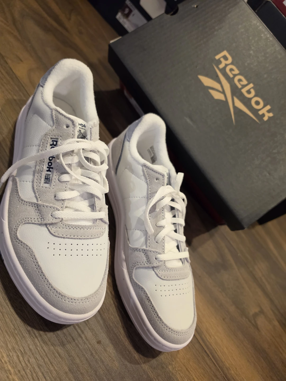 Reebok White & Grey Court Sneakers