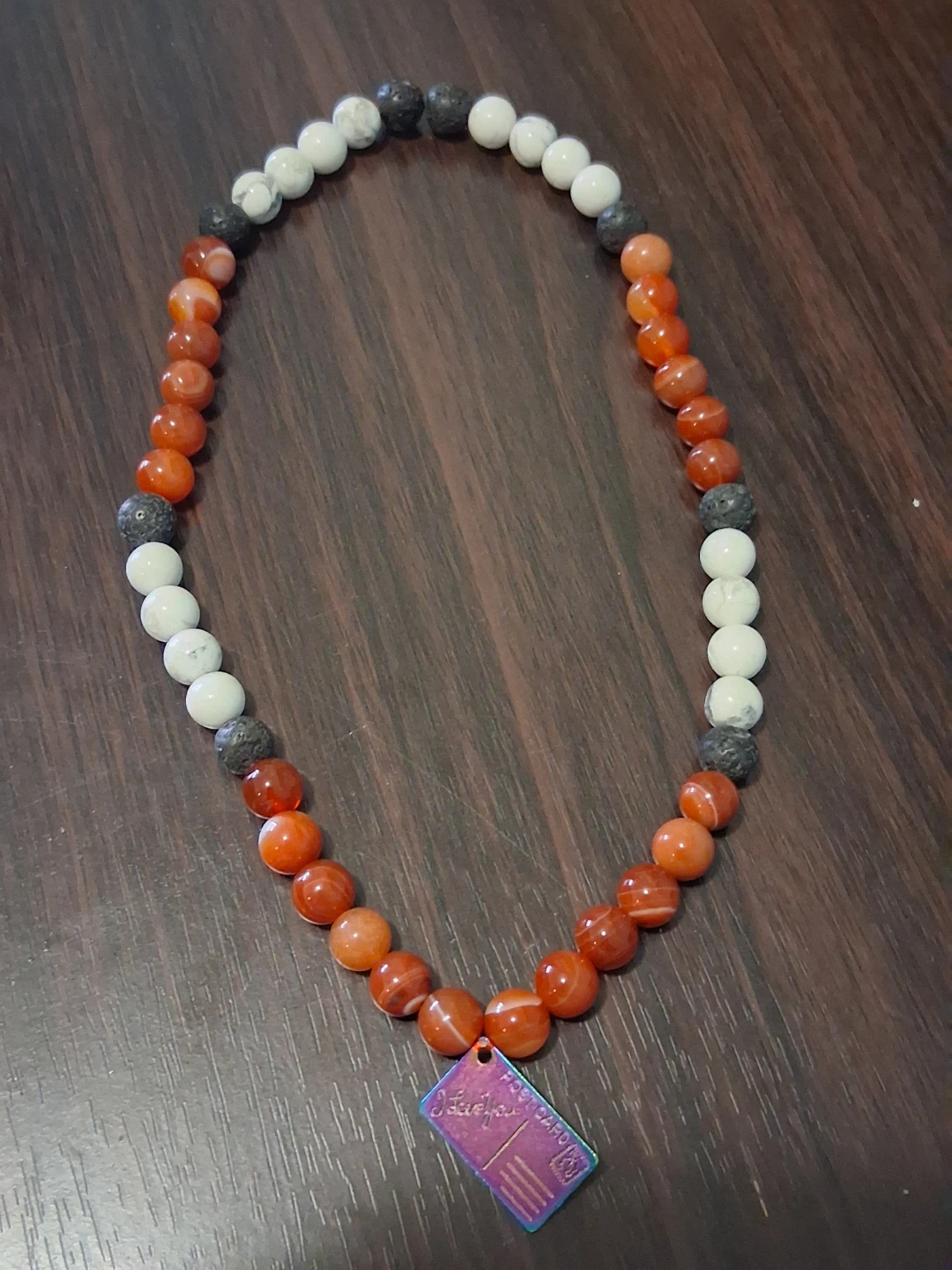 Beaded Necklace with Postcard Pendant