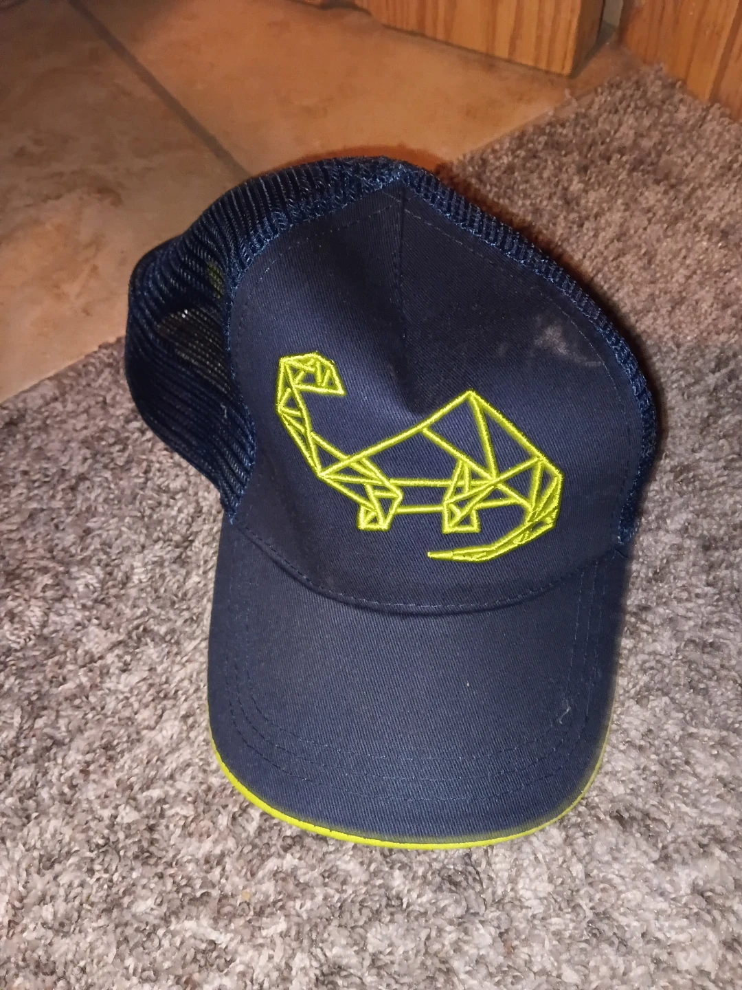 Navy Blue Trucker Hat with Yellow Geometric Design