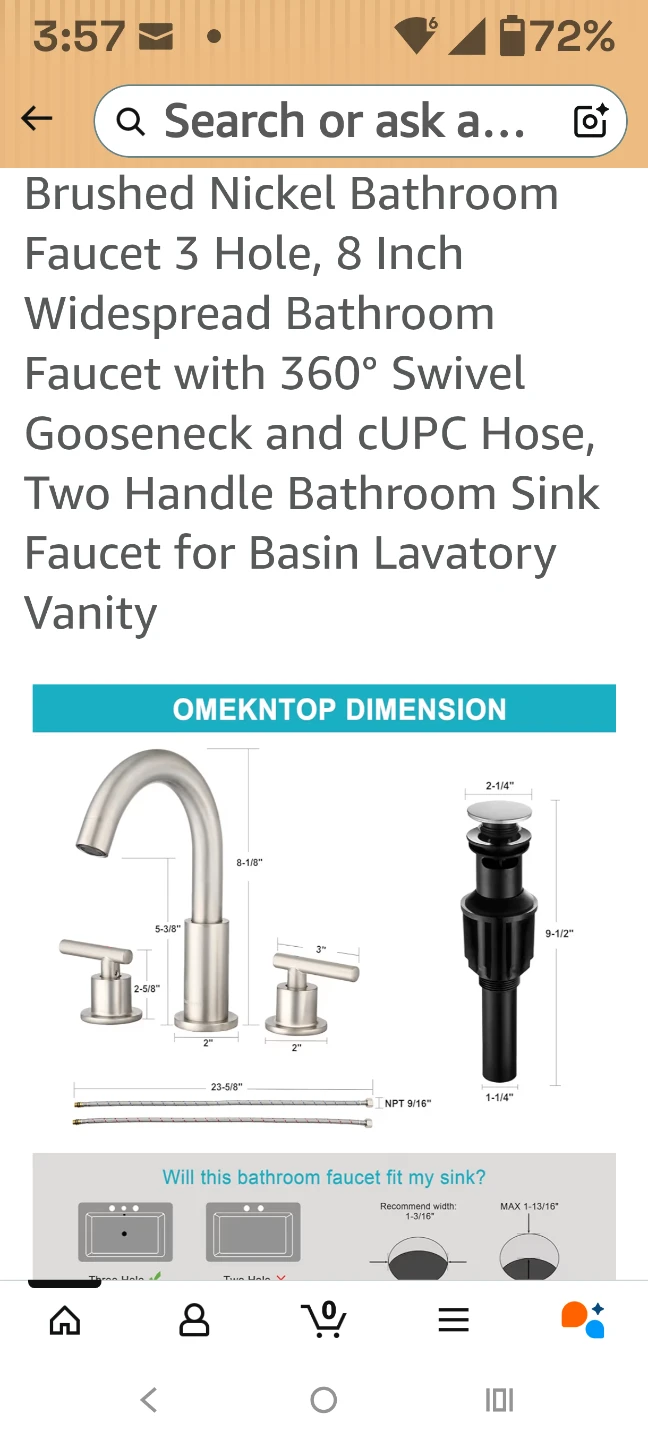 OMEKNTP 8 Inch Brushed Nickel Bathroom Sink Faucet - photo 5