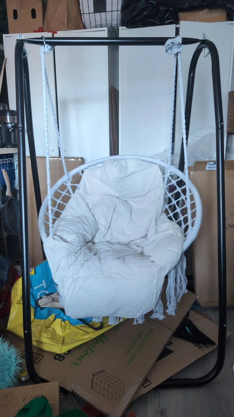 Hanging Hammock Chair with White Cushion