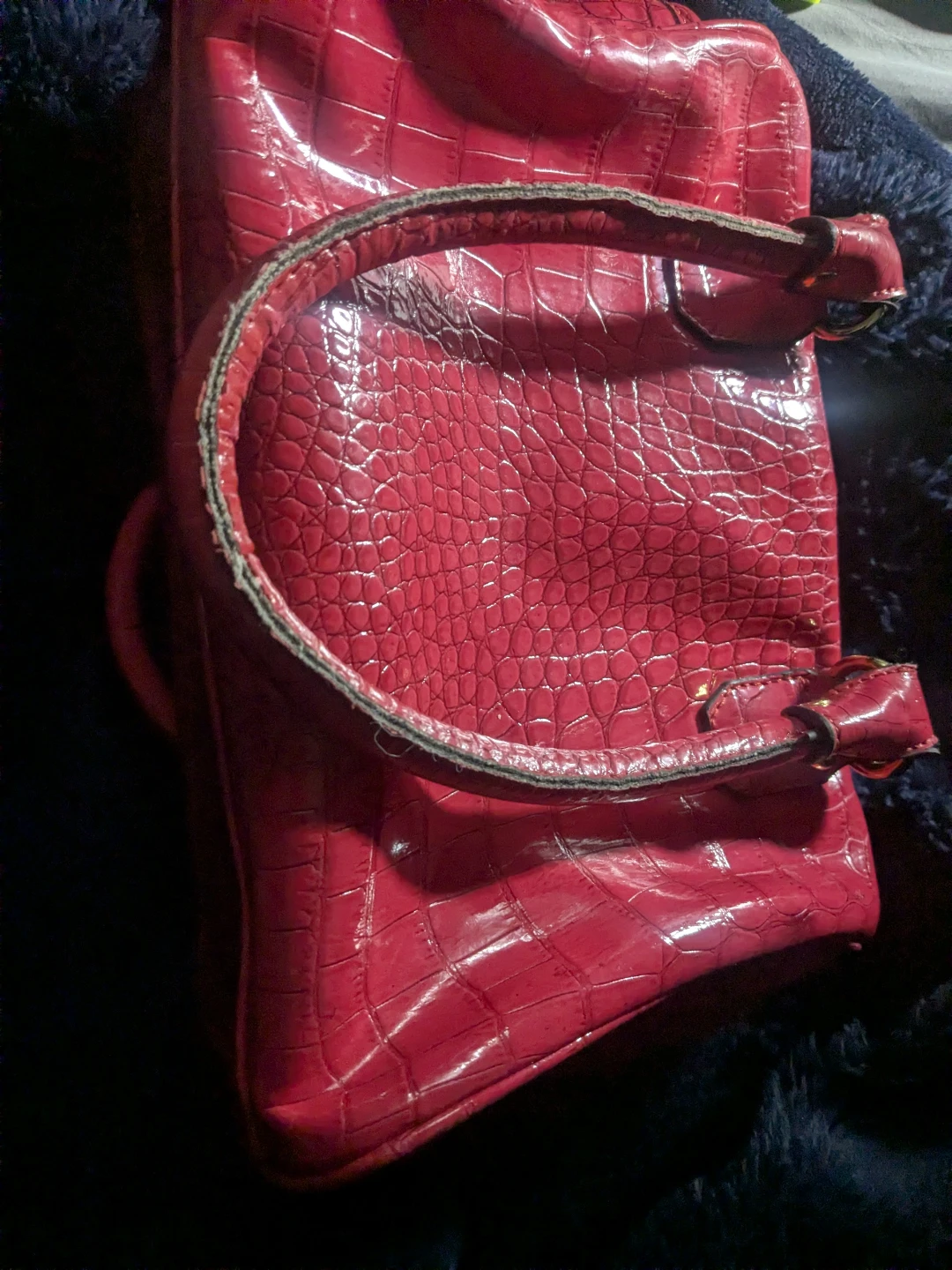 Red Faux Croc Handbag