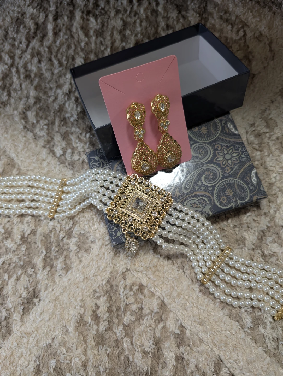 NUSH pearl Choker Necklace and Earrings Set with Gold Accents - photo 2