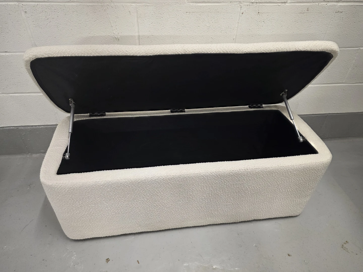 White Boucle Upholstered Storage Bench