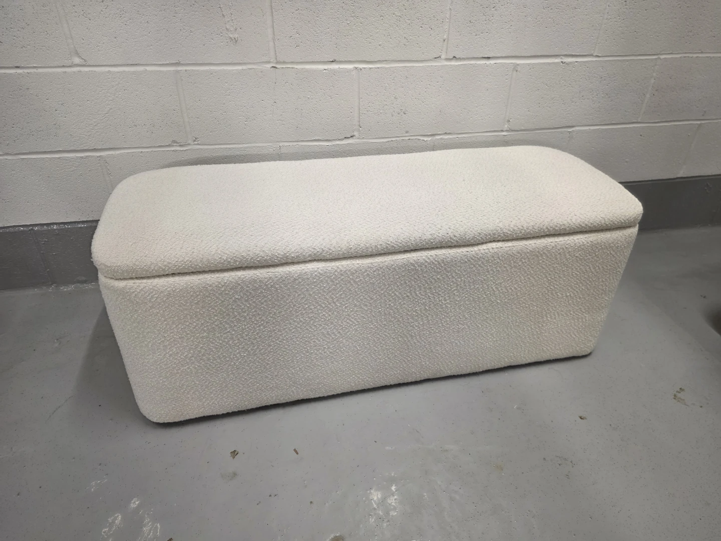 White Boucle Upholstered Storage Bench - photo 2