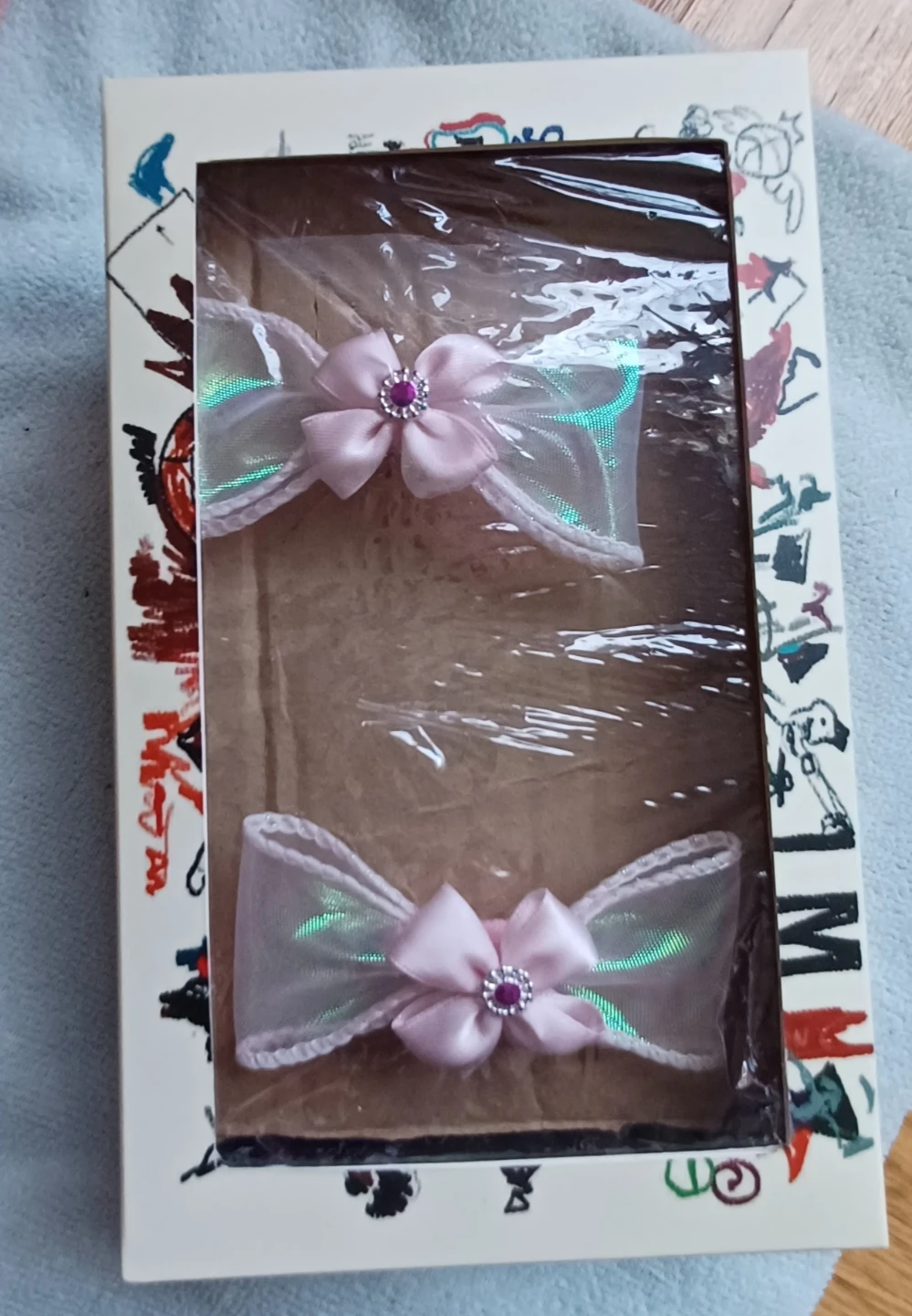 Pink Bow Hair Ties with Gems (Set of 2)