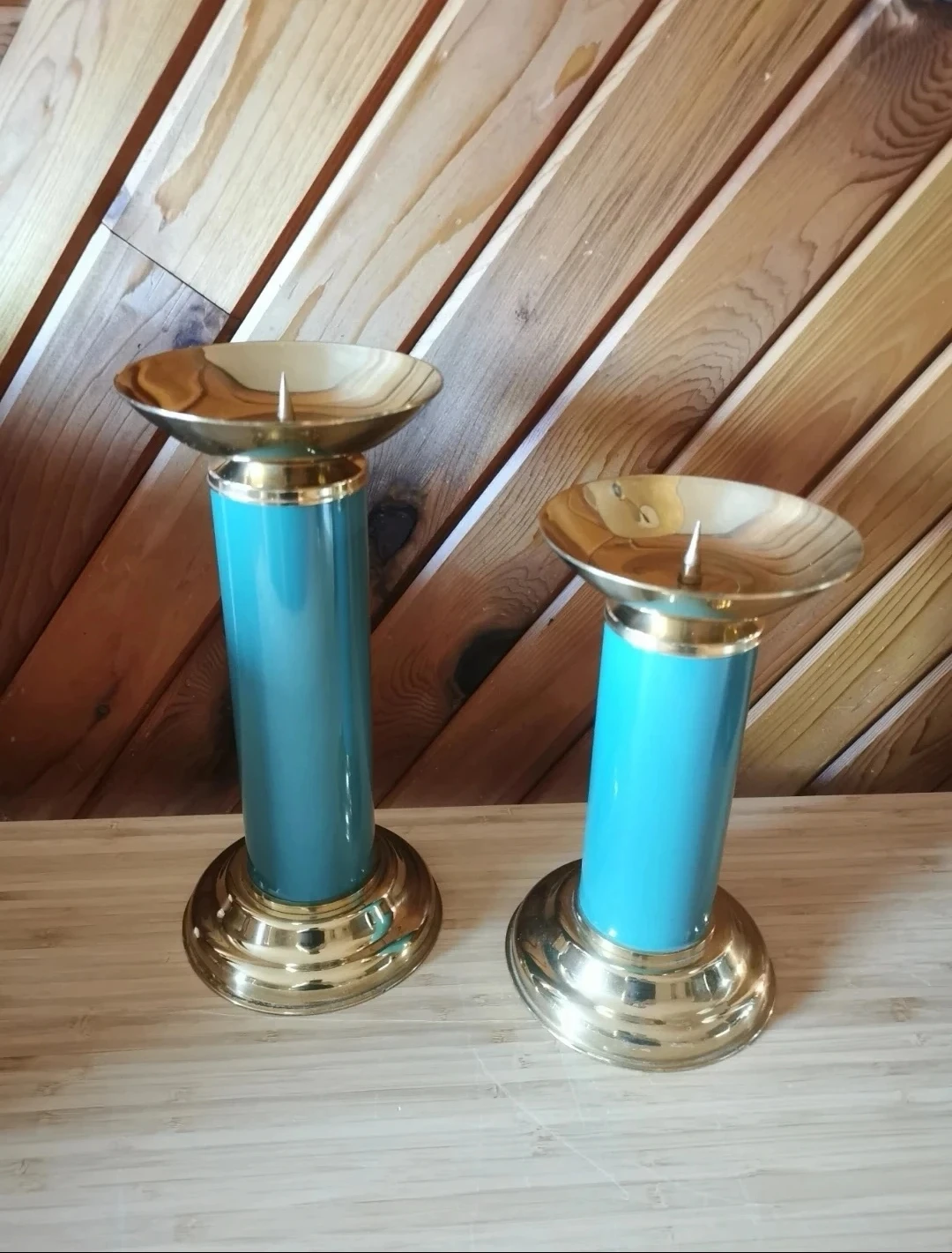 Pair of Vintage Ethan Allen Brass Spike Candle Holders