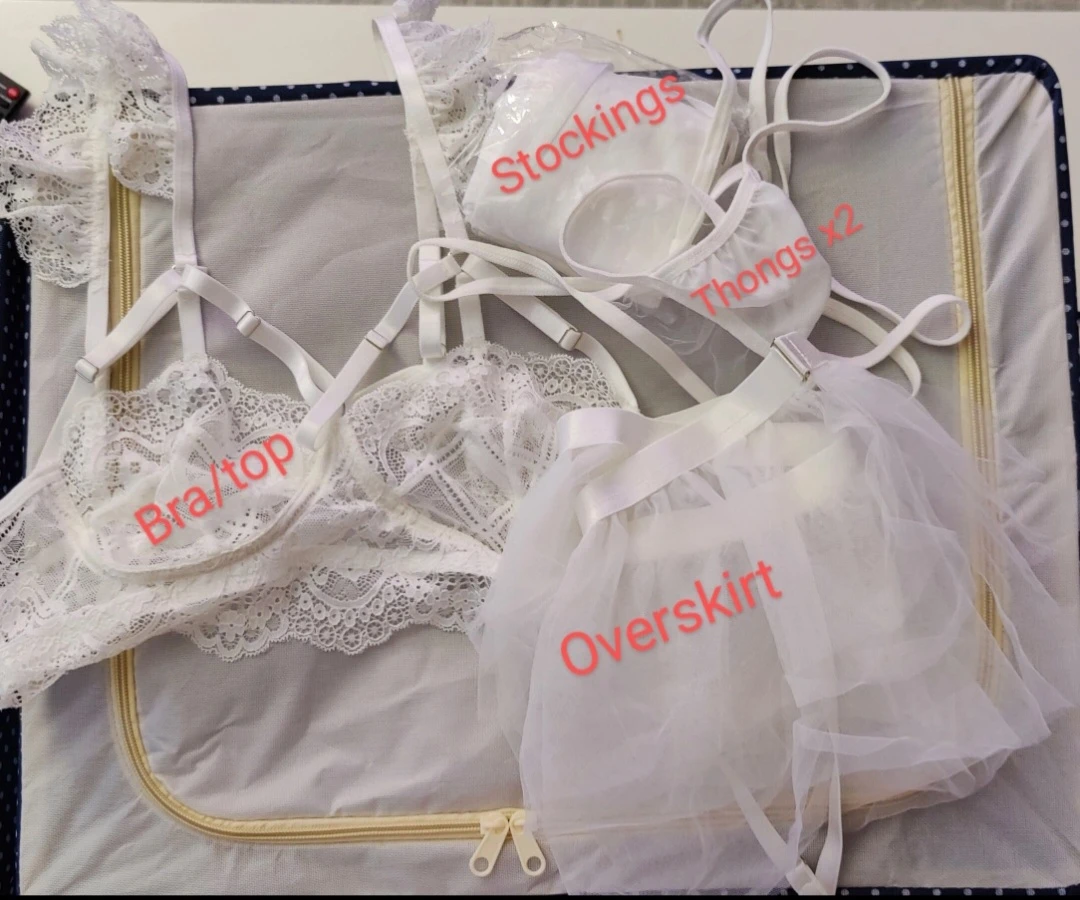 White Lace Lingerie Set with Skirt + Stockings