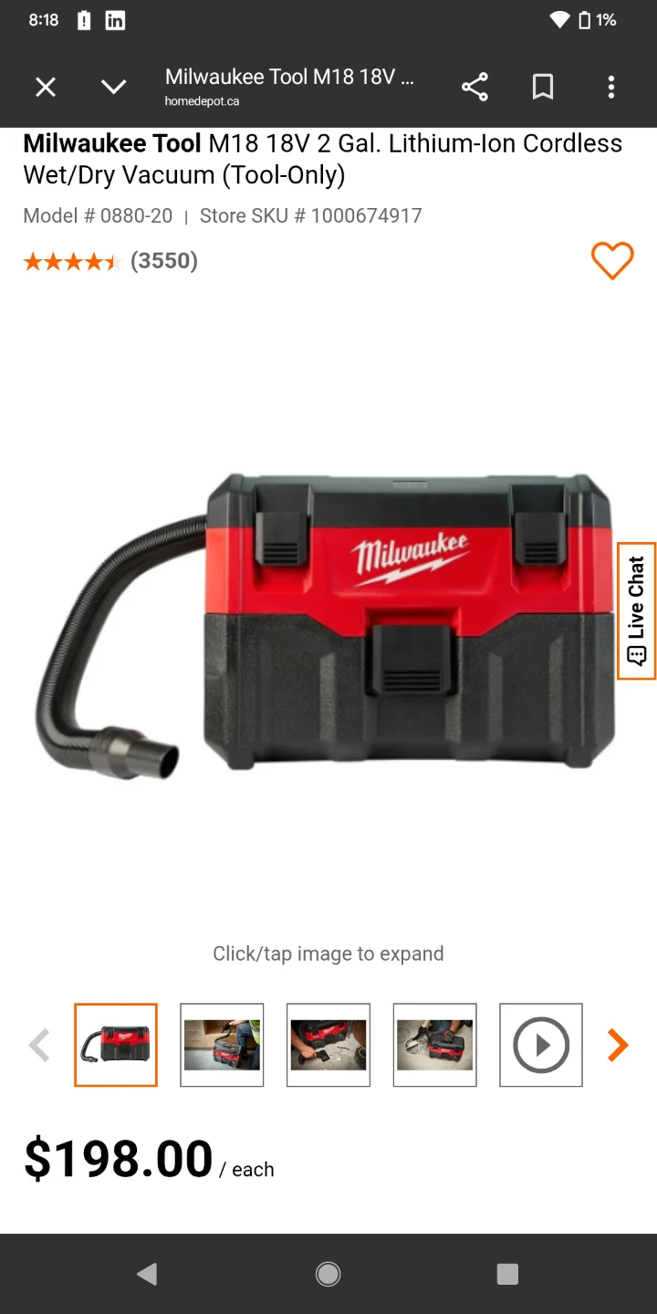 Milwaukee Tool M18 18V 2 Gal. Wet/Dry Vacuum (Tool-Only)