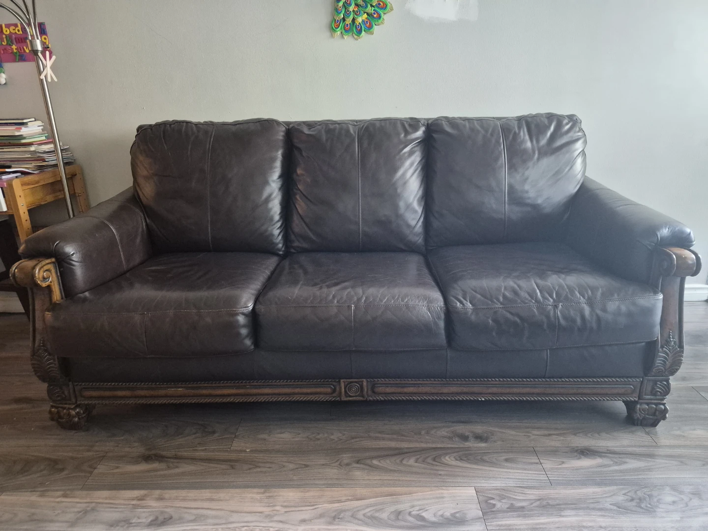 Ashley, 2 pieces Brown Genuine Leather Sofa and Armchair Set