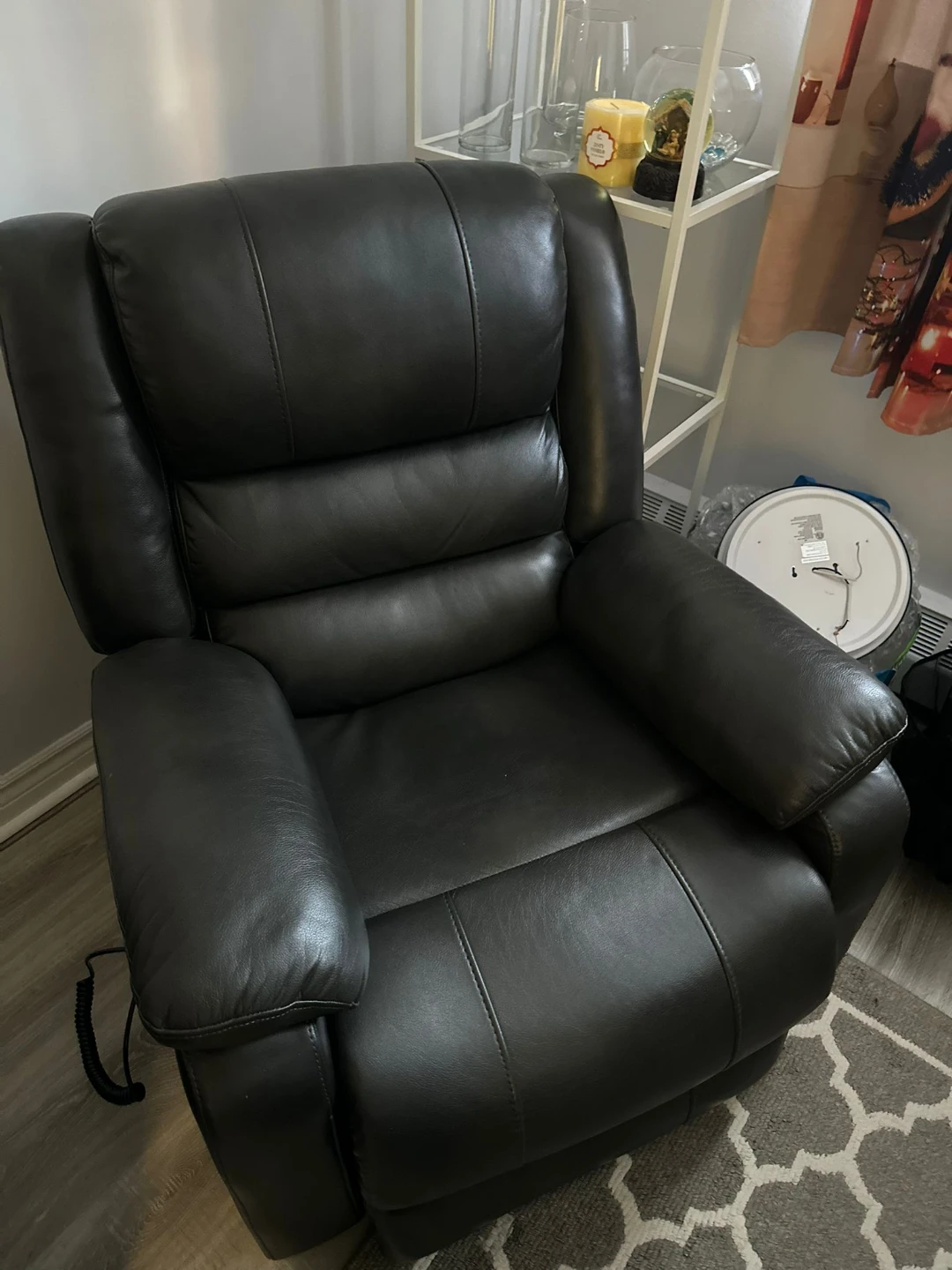Black Leather Power Recliner Chair with Remote - photo 2