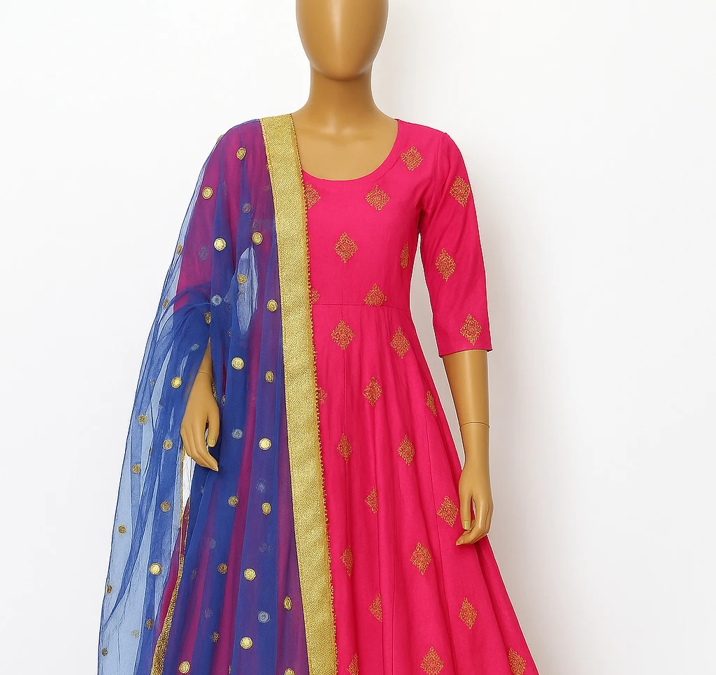 Pink Embroidered Anarkali Suit with Pant style plazo - photo 5