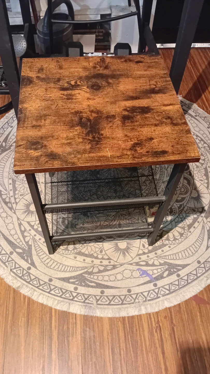 Rustic Wood Top Side Table with 2 Mesh Shelves - photo 2