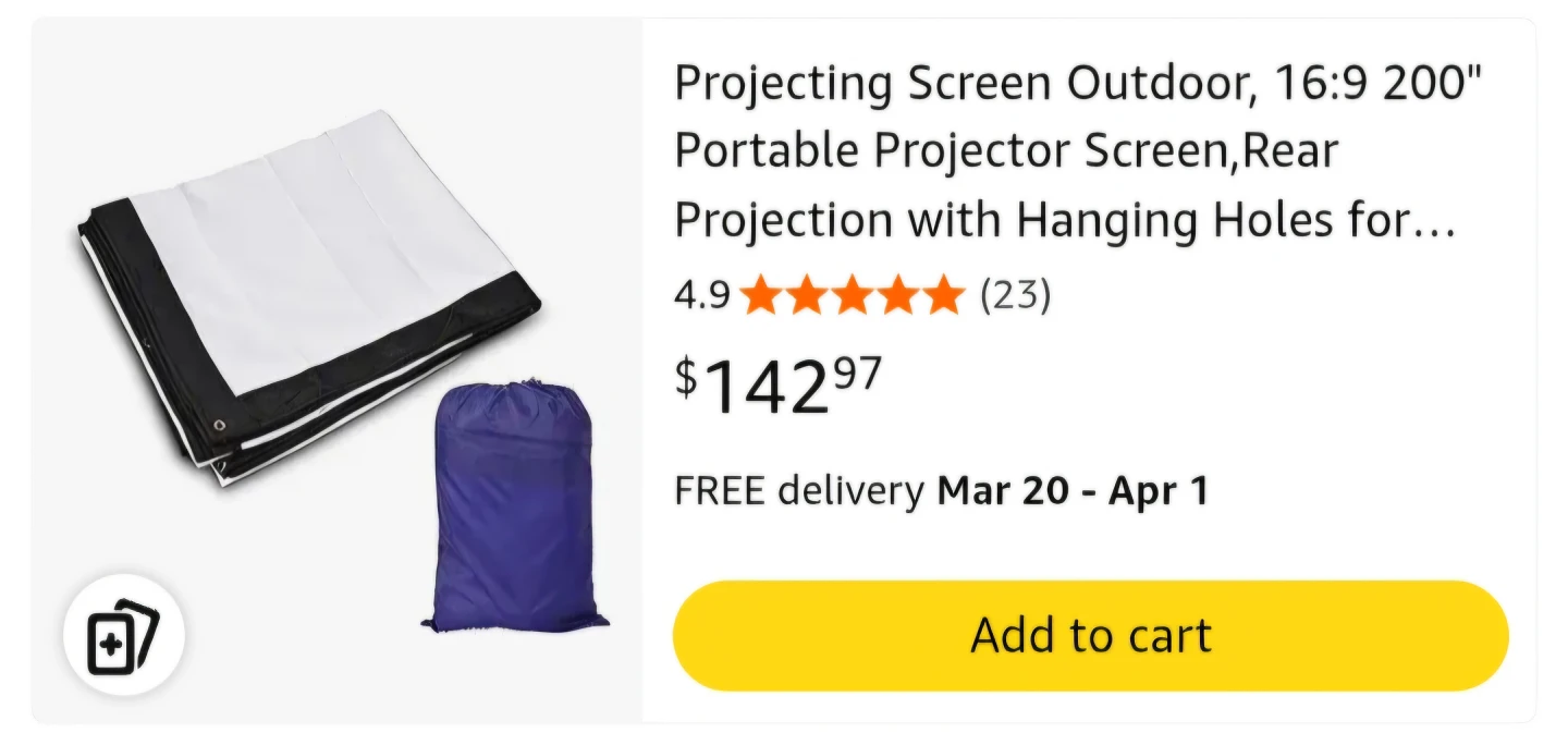 Portable Projector Screen 200" 16:9 🥕