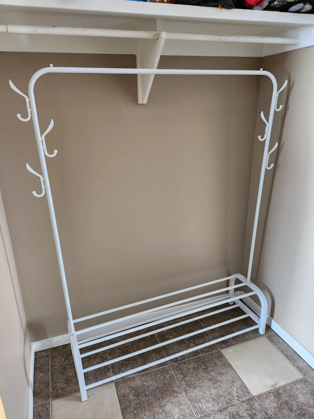 White Metal Garment Rack with Shoe Shelf