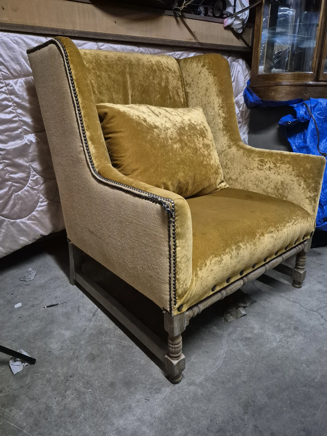 Gold Velvet Wingback Accent Chair with Pillow - photo 2