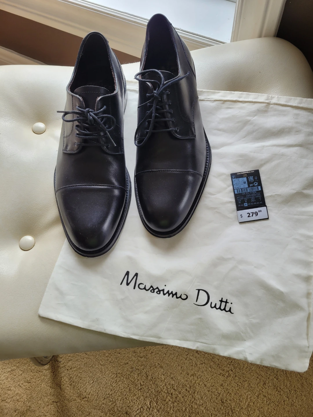 Massimo Dutti Black Leather Cap Toe Oxford Shoes - photo 2
