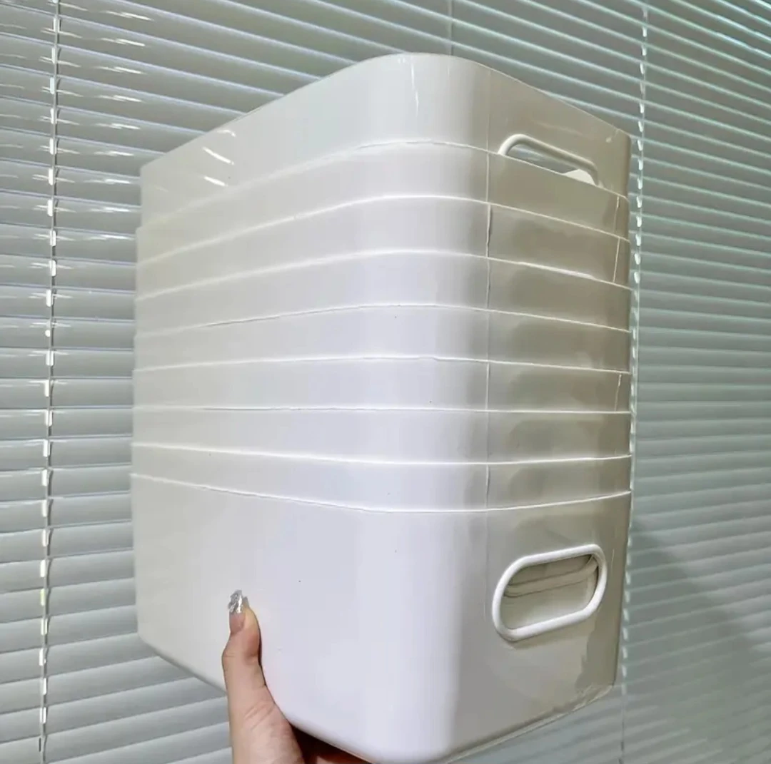 10 pcs White Plastic Storage Bins with Handles