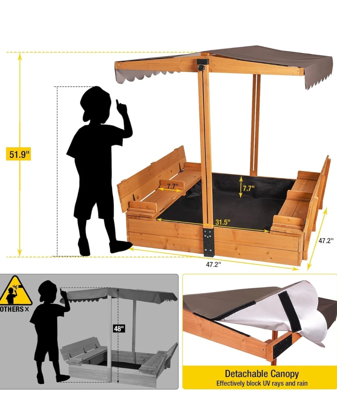 Aivituvin Kids Sandbox with Canopy and Foldable Benches - photo 5