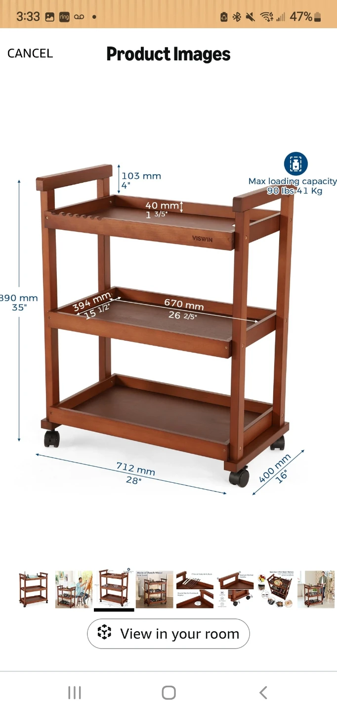 VISWIN 3-Tier Rolling Cart - Beech Wood - photo 4