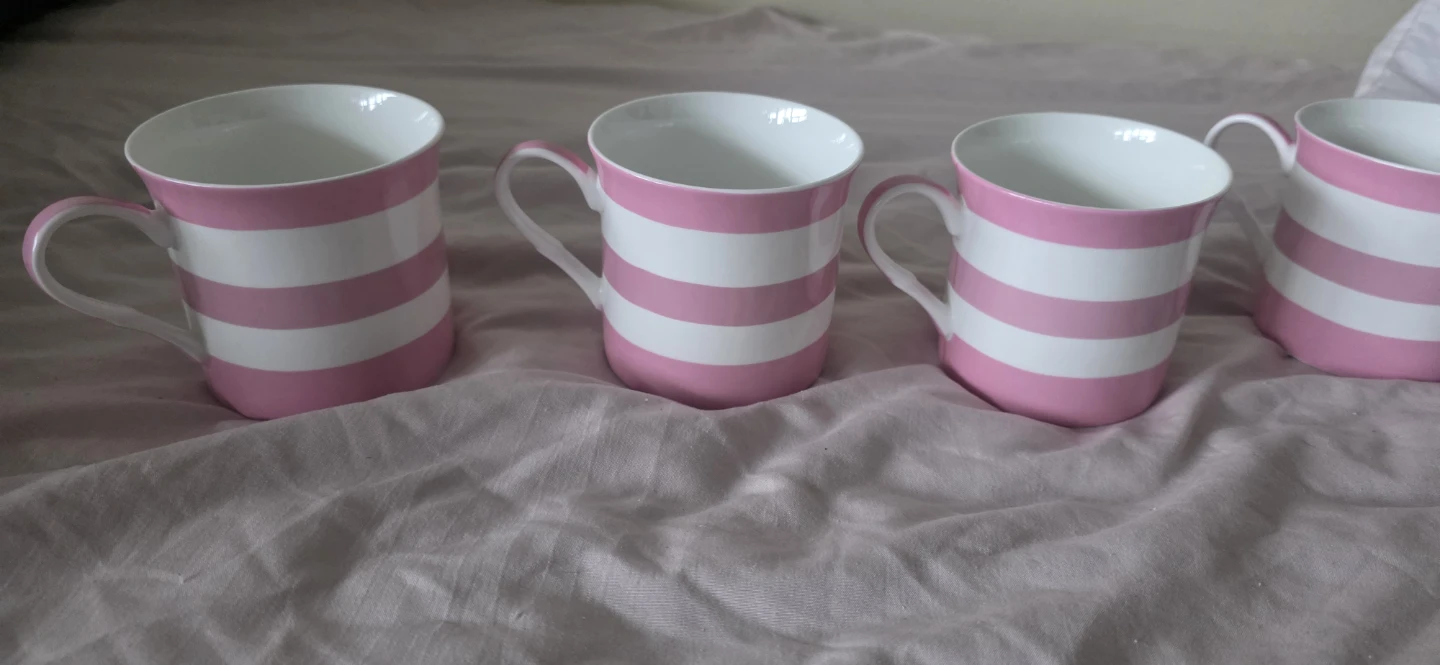Set of 6 Pink and White Striped Mugs