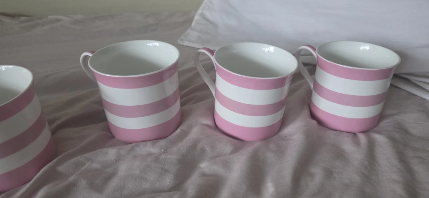 Set of 6 Pink and White Striped Mugs - photo 2
