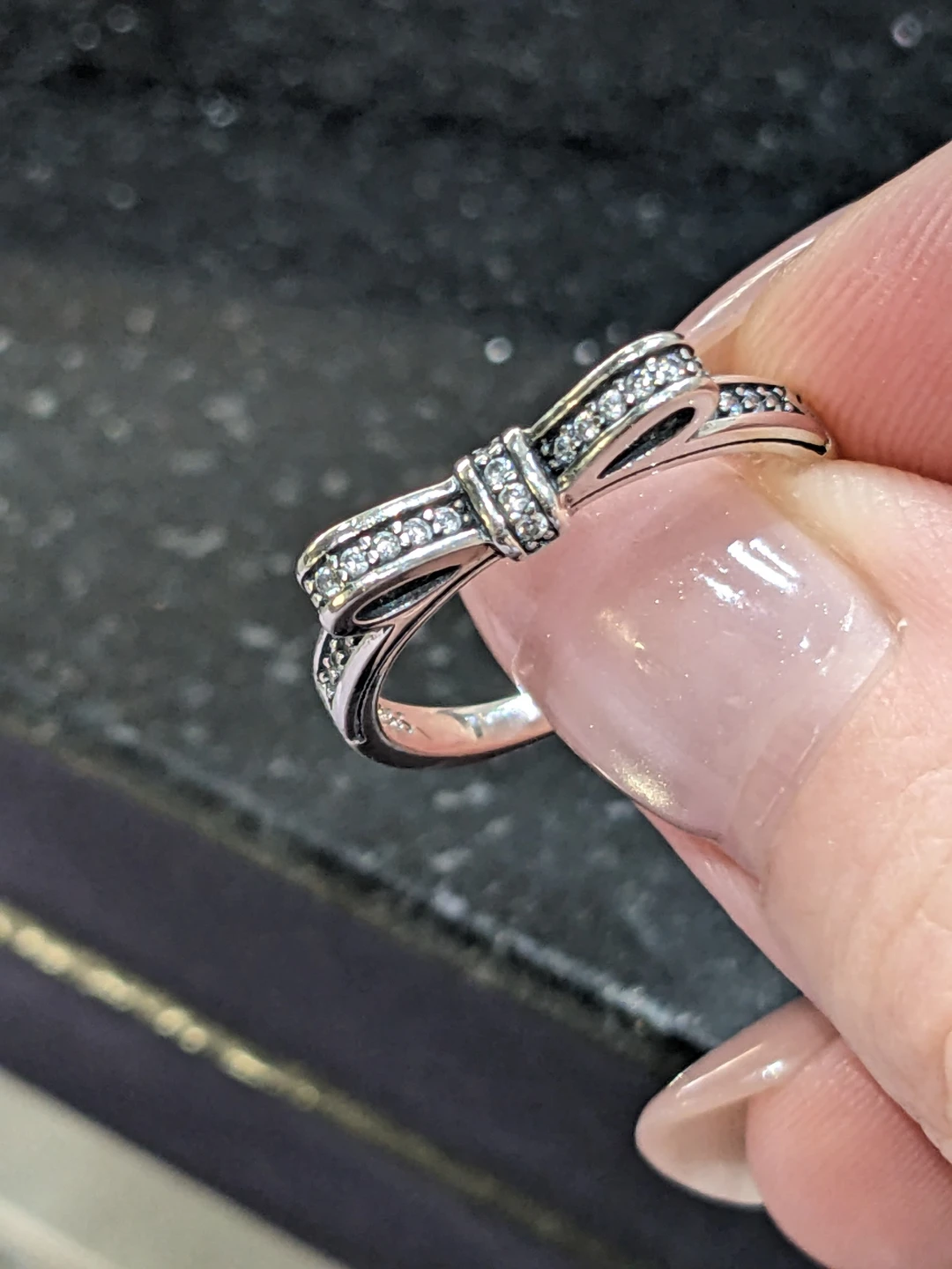 Size 6.75 - 7 Sterling Silver and Cubic Zirconia Bow Ring