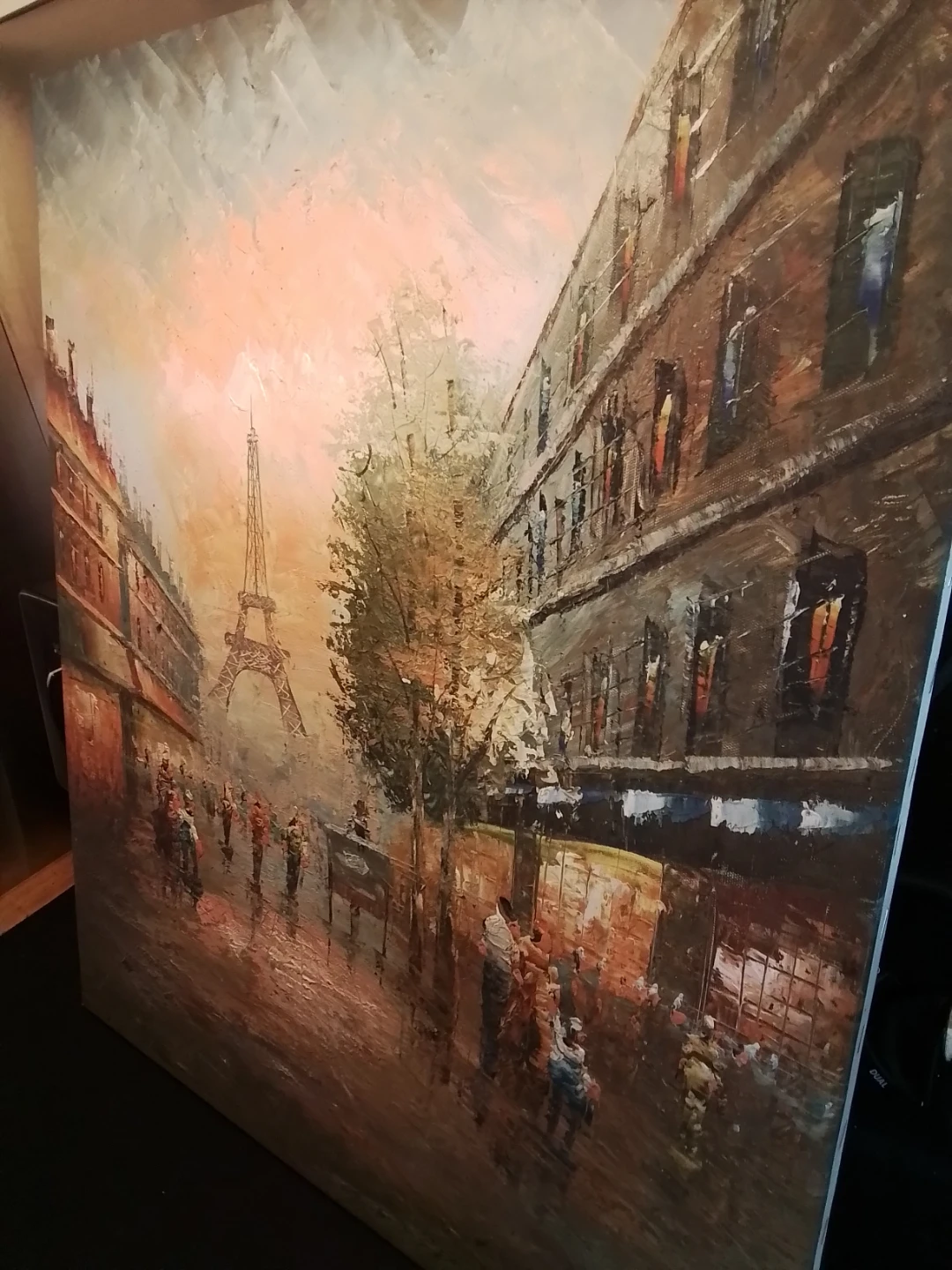 Parisian Street Scene Oil Painting with Eiffel Tower