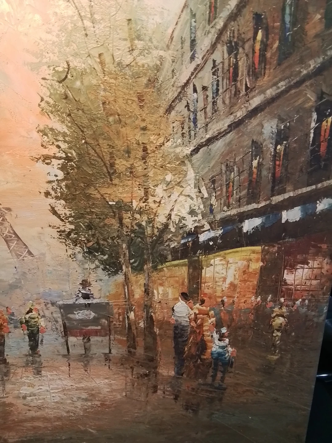 Parisian Street Scene Oil Painting with Eiffel Tower - photo 3