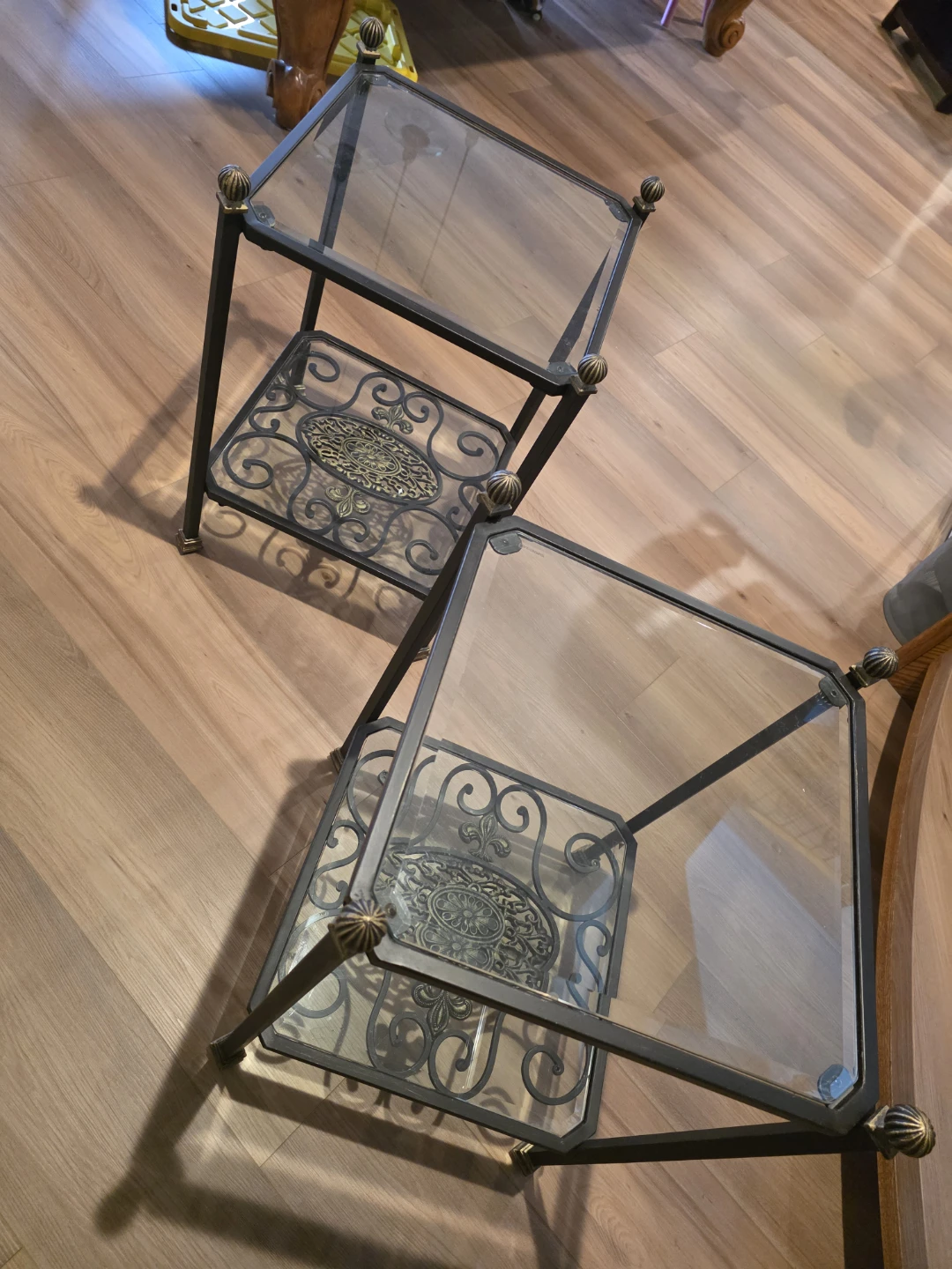 Set of 2 Glass and Metal Side Tables
