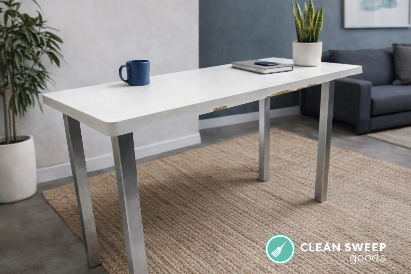 Modern White Desk / Table – Metal Legs – 48” Approx