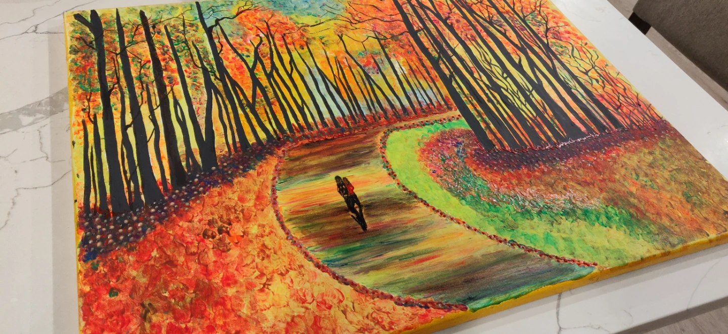 Acrylic Painting of Autumn Forest Path - photo 5