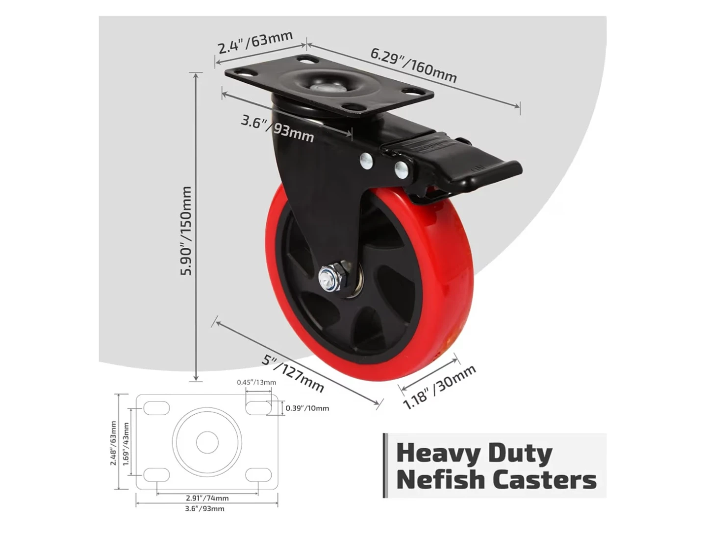 Nefish Heavy Duty Swivel Casters with Brake (Set of 4) - photo 4