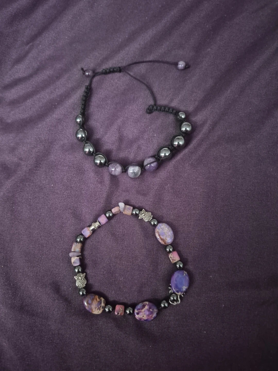 Beaded Bracelets with Purple and Hematite Beads