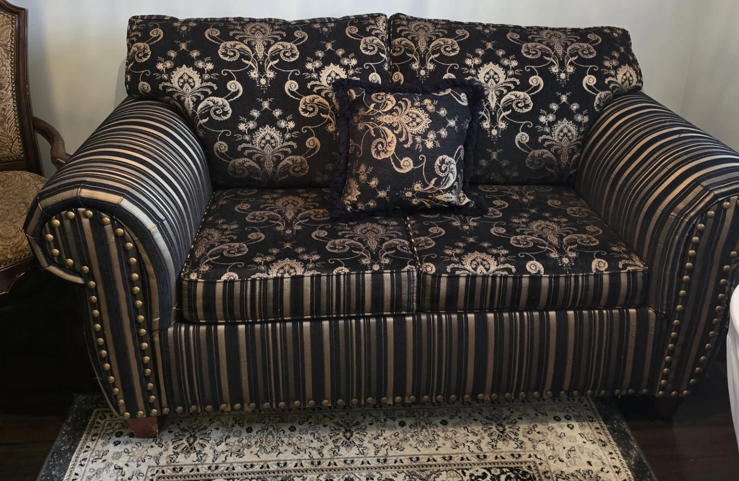 Black and Gold Damask Sofa