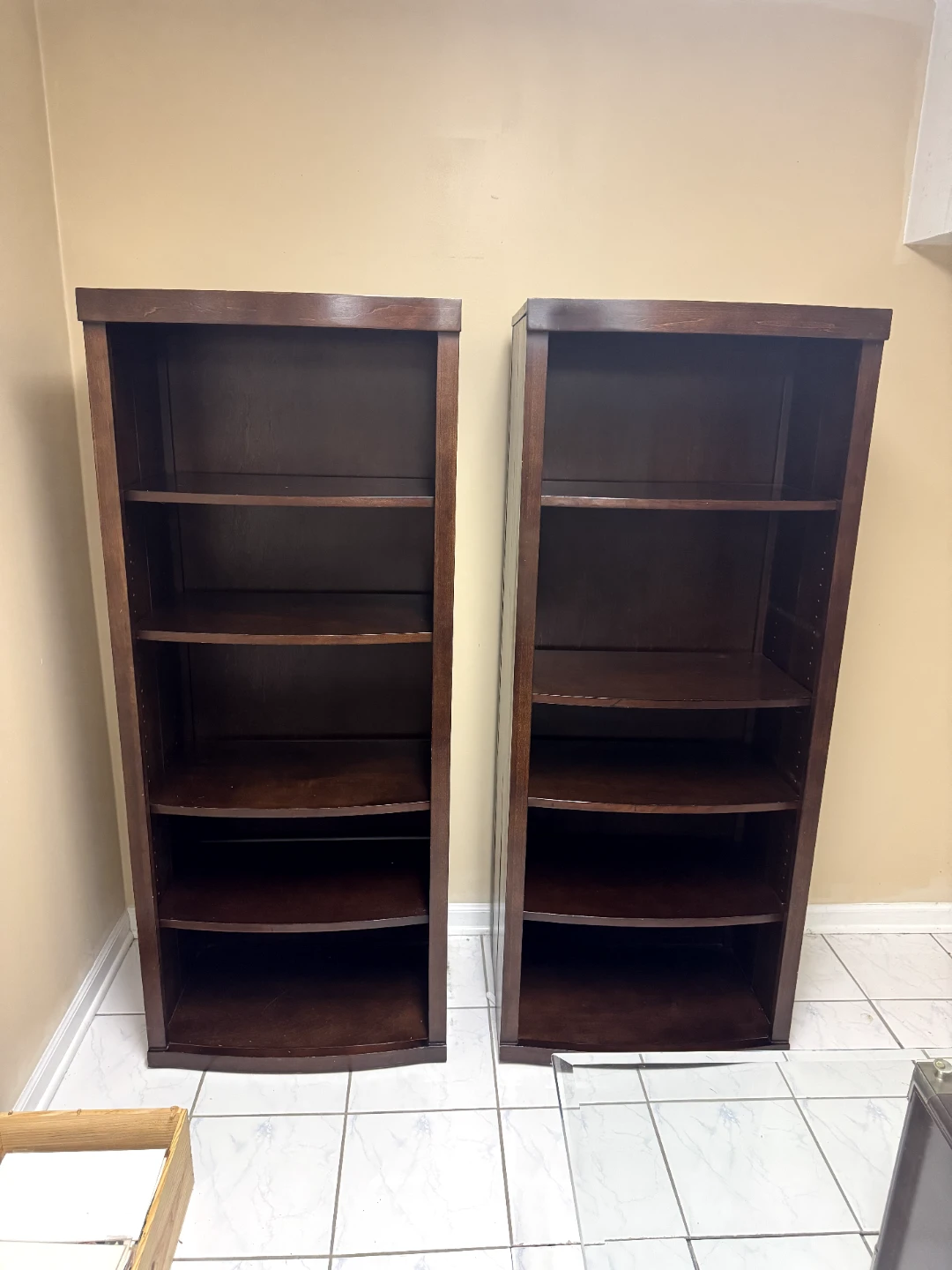2 Dark Brown Wood 5-Shelf Bookshelf