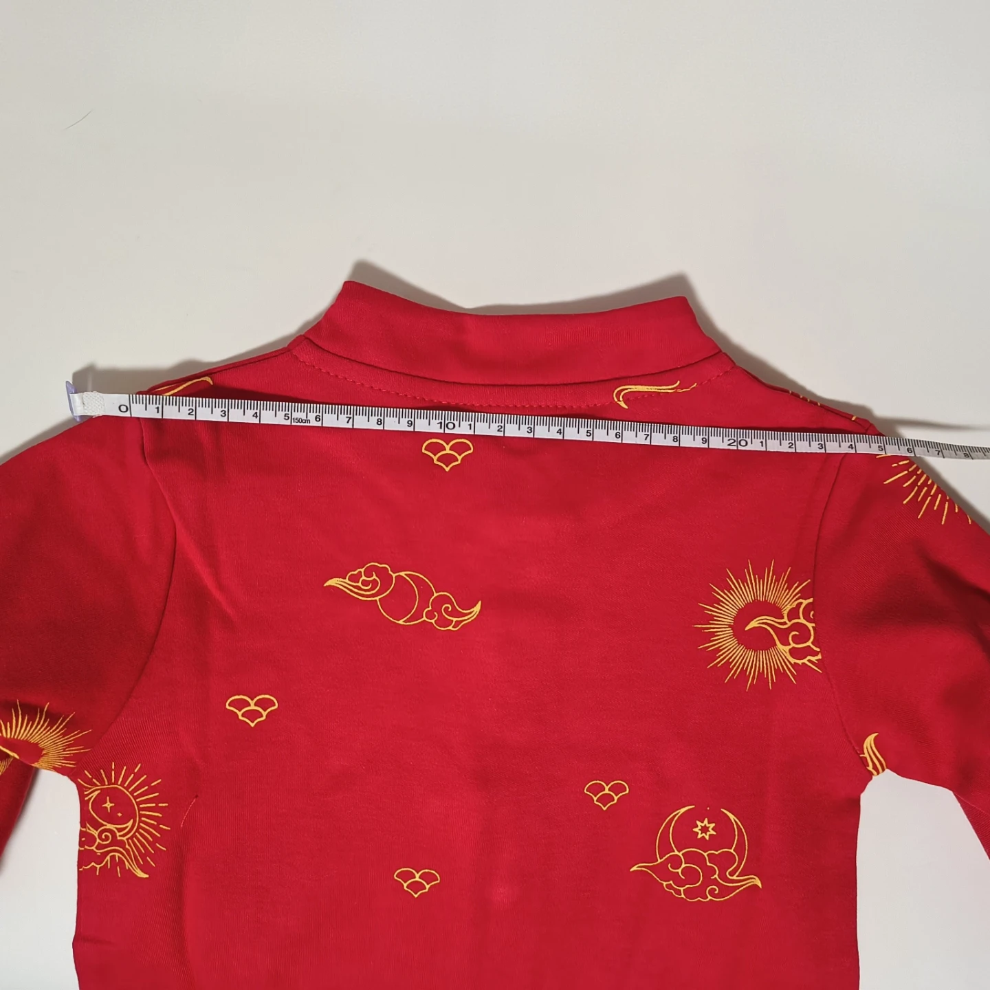 Red Baby long sleeve Romper w/ Gold Sun and Cloud Print - photo 3